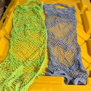 Fishnet lingerie, neon green and light blue